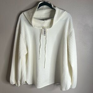 Max studio, ivory, Funnel Neck Waffle Knit Pullover size 2x